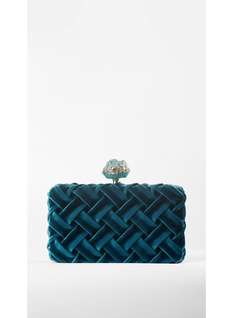 كيفيلي حقيبة كلتش مخملية بنقشة شبكية وحجر فاخر - Image 1